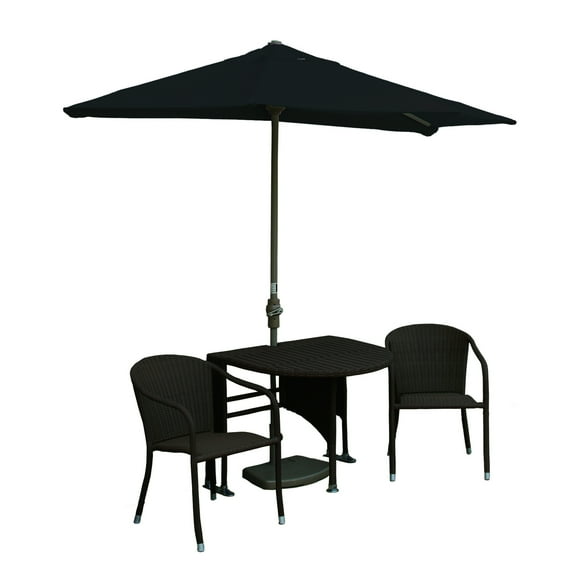 Patio Wicker Table Set with Umbrella - Outdoor Furniture Set - 5 Piece Terrace Set