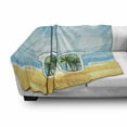 thumbnail image 3 of Tropical Soft Flannel Fleece Blanket, Beach View on with Sunglasses Reflection Summer Time Joyful Holiday, Cozy Plush for Indoor and Outdoor Use, 70" x 90", Baby Blue Mustard White, by Ambesonne, 3 of 6