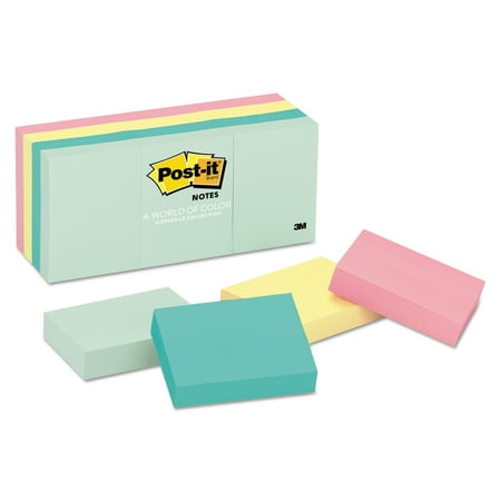 Post-it Notes Original Pads in Marseille Colors, 1 1/2 x 2, 100-Sheet, 12/Pack -MMM653AST