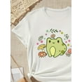 thumbnail image 3 of Cute Cartoon Frog With Mushroom Graphic Print, Tween Girls' Casual & Comfy Crew Neck Short Sleeve Tee For Spring & Summer, Tween Girls' Clothes For Outdoor Activities, 3 of 6