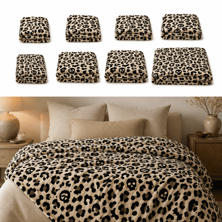 Leopard Print Blanket Fleece Throw, Soft Flannel Plush Cheetah Blanket for Sofa Bed Couch Travel Camping, Cozy Animal Print Blanket for Bedroom Halloween Home Decor, L