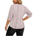 thumbnail image 4 of VEKDONE Womens Stripe Plus Size Tops 3/4 Length Sleeve Loose Fit Blouse Asymmetrical Neck Button Tunic Tops Summer Fashion Clothes Orange XL, 4 of 7
