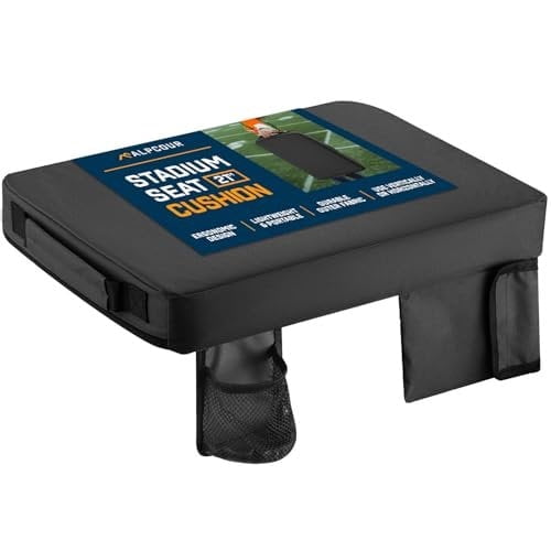 Alpcour Portable Extra Thick Stadium Seat Cushion Bleacher Cushion with Side Pocket, Cup Holder, Waterproof, Anti-Slip, and Straps Perfect for Football Seats and Bench Seats for Bleachers