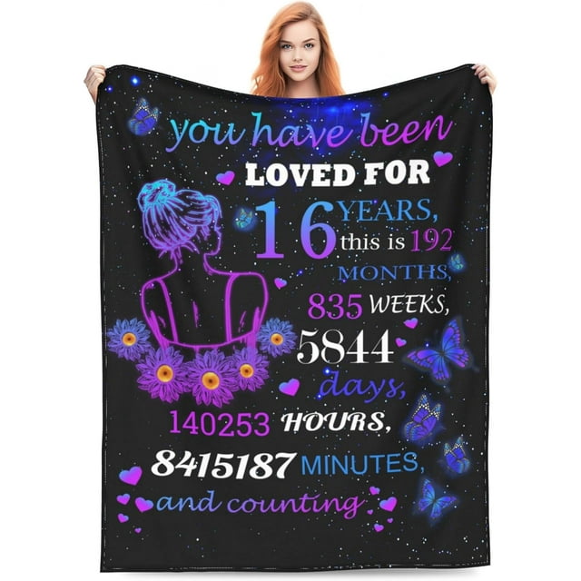 LHSHID 16th Birthday Gifts for Girls Soft Warm Throw Blanket Lightweight Flannel Fleece Bed Blanket Gift for Girls Boys Men Women Chair Couch