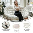 thumbnail image 3 of Emma + Oliver Folding Double Saucer Chair in Ivory Faux Shearling with a Soft Gold Steel Frame for Dorm, Living Room, or Bedroom, 3 of 10