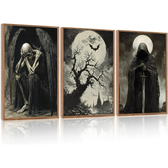 FCCUYE Dark Moody Wildflowers Framed Canvas Wall Art Set of 3(12”X16”) Minimalist Wildflower Wall Decor Vintage Black Flower Botanical Painting Aesthetic Floral Artwork for Living Room Bedroom Office