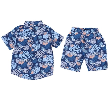 

Shirt Shorts Floral Print Pattern Design Super Skin-friendly Summer Boy Shirt Shorts For Daily Life Blue 80cm / 31.5in