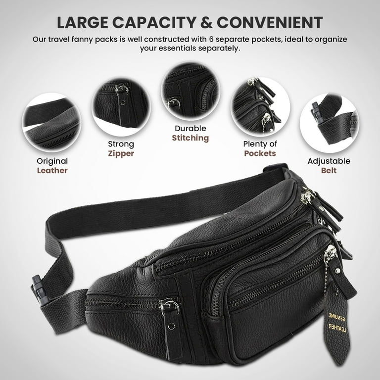 Zip Running Pack for Women and Men Grained Leather Waist Bag Bum