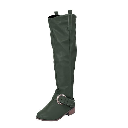 Quealent Women s Middle Mid Calf Boots-Warm Winter Platform Boots Retro Wide Calf Womens Shoes Womens Boots (Green 9)