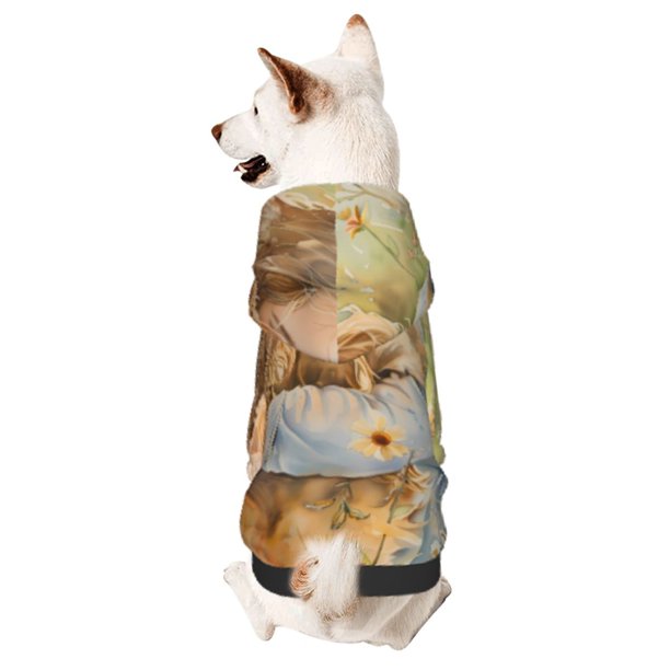 Fotbe Girl Hugging Dog Flowers Sudadera con Estampado para Perros Pequeños – Suéter con Capucha para Mascotas, Tela Suave de Forro Polar con Bolsillo-X-Large