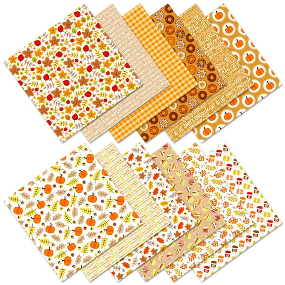 Monebena 24 Sheets Fall Scrapbook Paper 6 x 6'' Thanksgiving Day Pattern Paper Pack Single-Sided Pumpkin Maple Leaves Decorative Craft Paper for Card Making Journal Party Decor M01