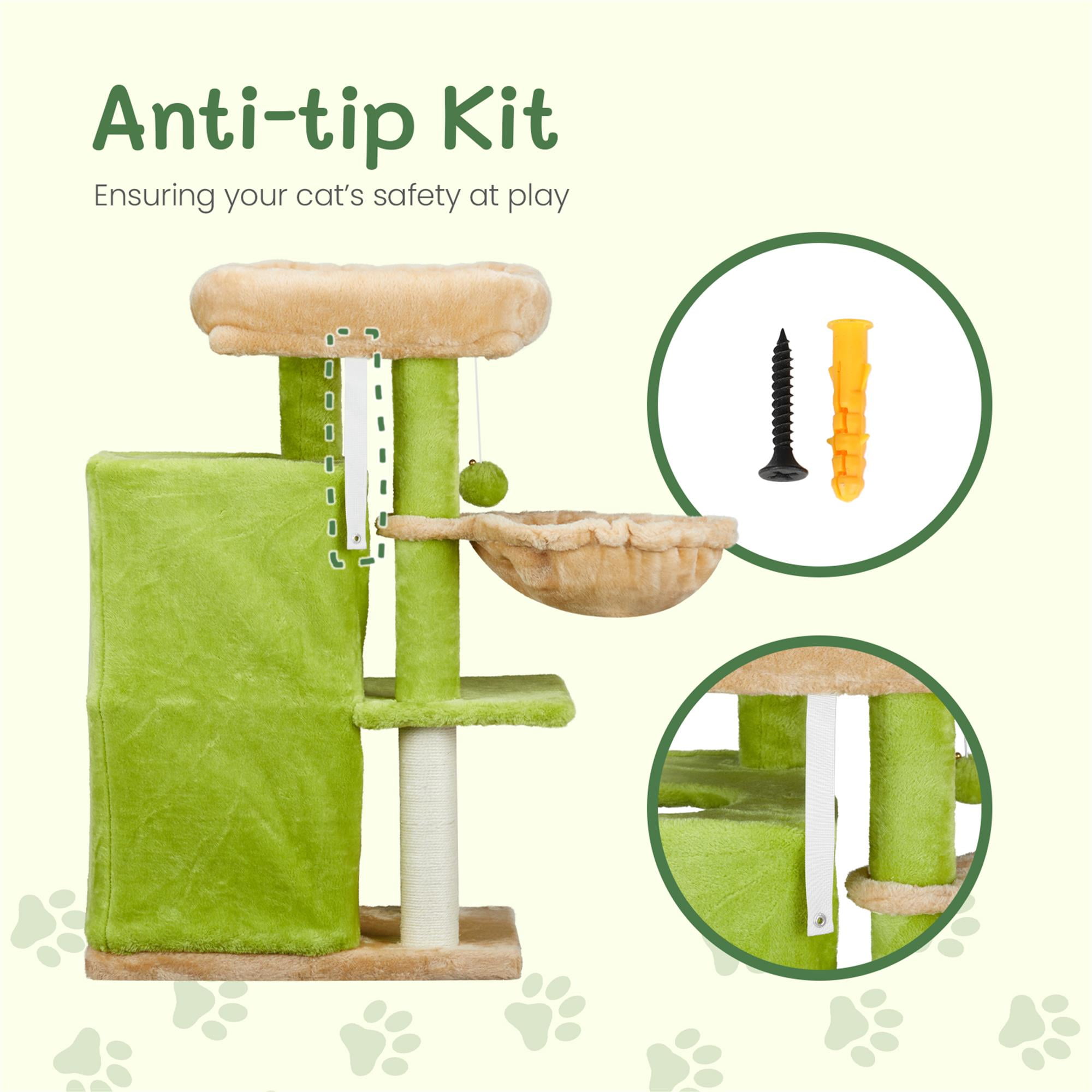 Kadyn 33" Cat Tree Tower for Indoor Cats, Cat Tree House with Large Padded Perch, Hammock, 2-Tiered Condo, Scratching Posts and Dangling Ball, Green