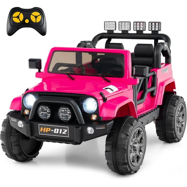 OLAKIDS 2 Seater Ride on Truck, 12V Battery Powered Electric Vehicle for Kids with Remote Control, Power Display, LED Lights, Story, Suspension System, MP3, Ride on Toy for 3+ Boys Girls