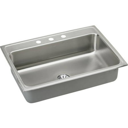 Lustertone 3 Hole - Elkay LR3122PD3 Gourmet Lustertone Stainless Steel Single Bowl Top Mount Sink Kit with 3 Faucet Holes