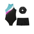 thumbnail image 3 of Haitryli Kids Girls Sleeveless Gymnastic Leotard with Shorts Ballet Dance Outfits Set Hair Scrunchie Lake Blue&Black 12, 3 of 5
