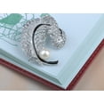 thumbnail image 2 of Alilang Silvery Tone Clear Crystal Colored Rhinestones Faux Pearl Feather Brooch Pin, 2 of 5