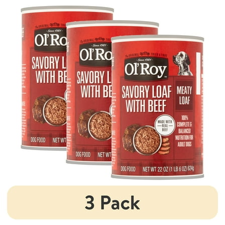 (3 pack) Ol' Roy Savory Loaf with Beef Wet Dog Food, 22 oz