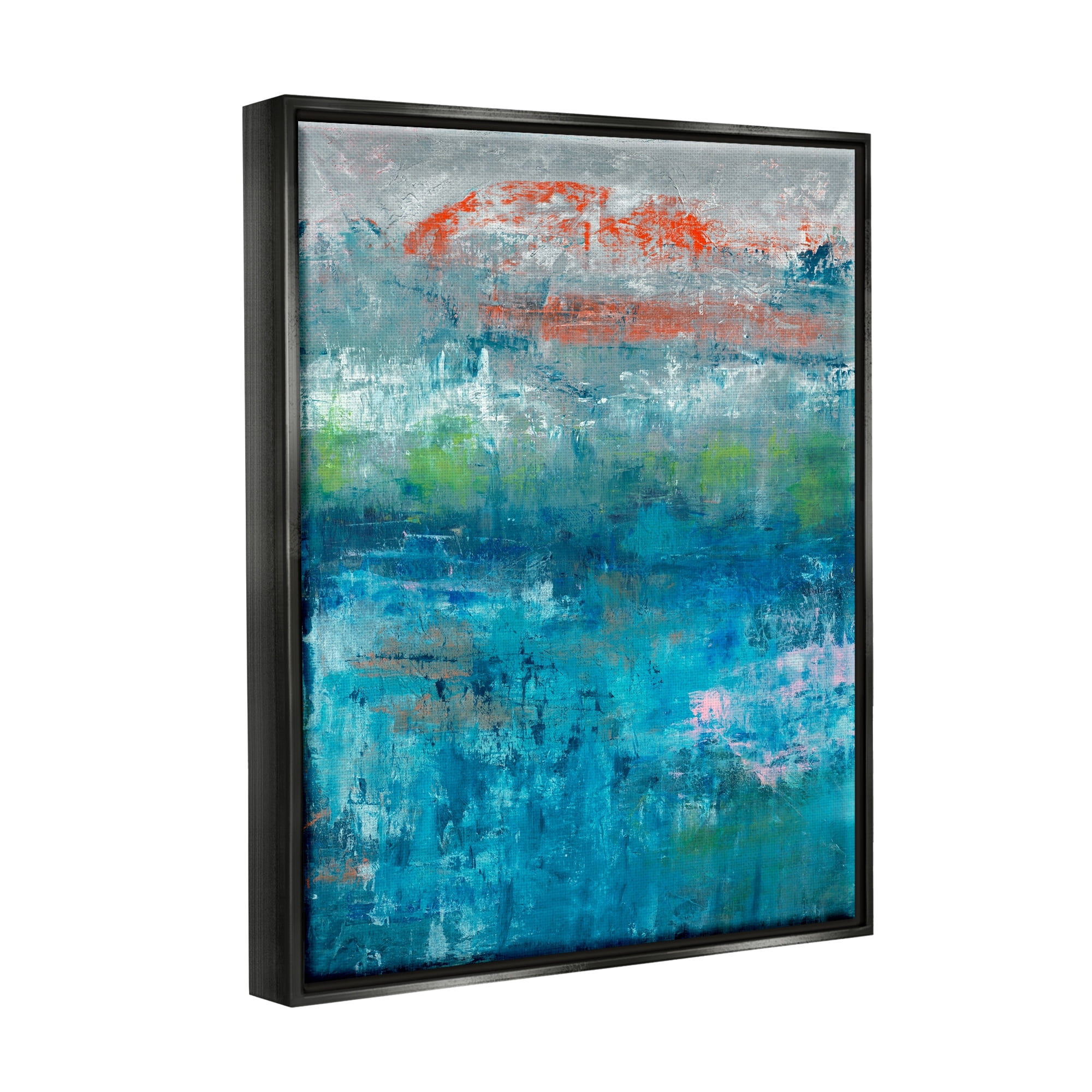 Stupell Industries Detailed Paint Stroke Overlays Deep Blue Red Accent Painting Jet Black Floating Framed Canvas Print Wall Art, Design by Jeff Iorillo
