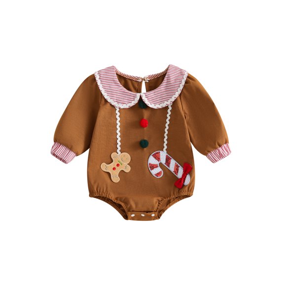 RUINIXCW Newborn Baby Girl Gingerbread Christmas Outfit Bubble Romper Infant Baby Girl Boy Fall Winter Clothes Long Sleeve Doll Collar Bodysuit Sweatshirt