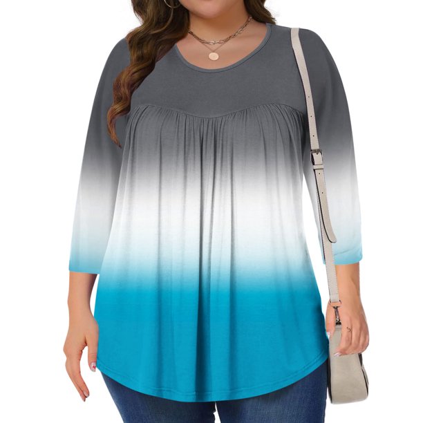 mfyjkho Tops Para Hacer Ejercicio, Camiseta Informal Con Degradado Para Mujer, Manga Tres Cuartos Y Cuello Redondo Tops Para Hacer Ejercicio Xxxl