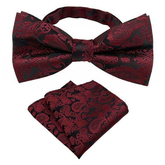 Fashionable Mens Pre Tied Bows Tie and Pocket Square Set with Floral Weave Pattern Formal Tuxedo Wedding Bowtie Neckwear