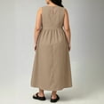 thumbnail image 7 of ClodeEU Women's Plus Size Crew Neck Sleeveless High Waist A Line Maxi Dress ,Casual Summer Swing Dress Khaki,Women's Plus XXXXXL, 7 of 7