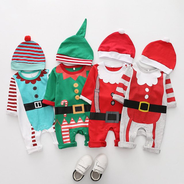 Baby Christmas Clothes Boys Girls Rompers Baby Hat Romper Santa Claus Set Long sleeve Christmas Baby Clothes Gift for newbornA9M-80 He Qiyong unisex