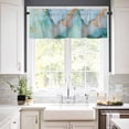 thumbnail image 3 of Marble Abstract Kitchen Curtains and Valances Set, Modern Teal Green Gold Textured Stone Rod Pocket Window Valance 18 Inch Window Curtain Panels for Living Room Bedroom Laundry, 27.5x36in, 3 Pieces, 3 of 7