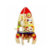Classic Natural Wood Multi-Activity Rocket Toy for Toddlers 18 Months and Up