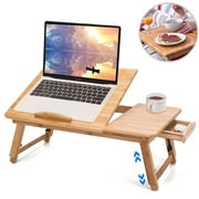 Seekfunning Laptop Desk Tray, Breakfast Serving Bed Tray, Computer, Notebook Holder & Stand, Adjustable & Foldable with Flip Top and Drawers