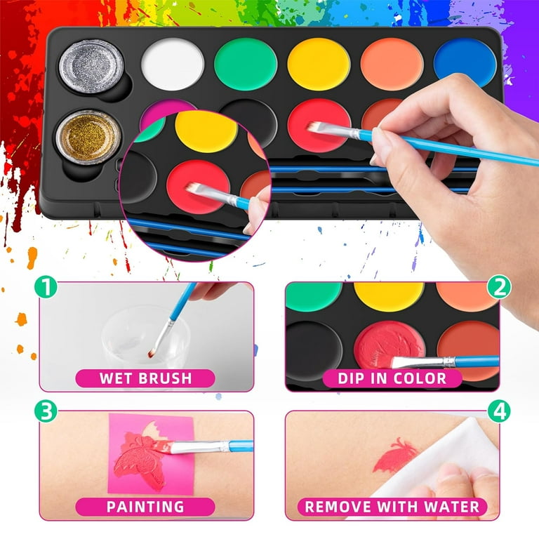 Maydear Face Painting Kit for Kids with 12 Colors Safe and Non-Toxic Water  Based Face Paint palette, 40 Stencils and 2 Brushes - Face Painting Kit for  Kids with 12 Colors Safe