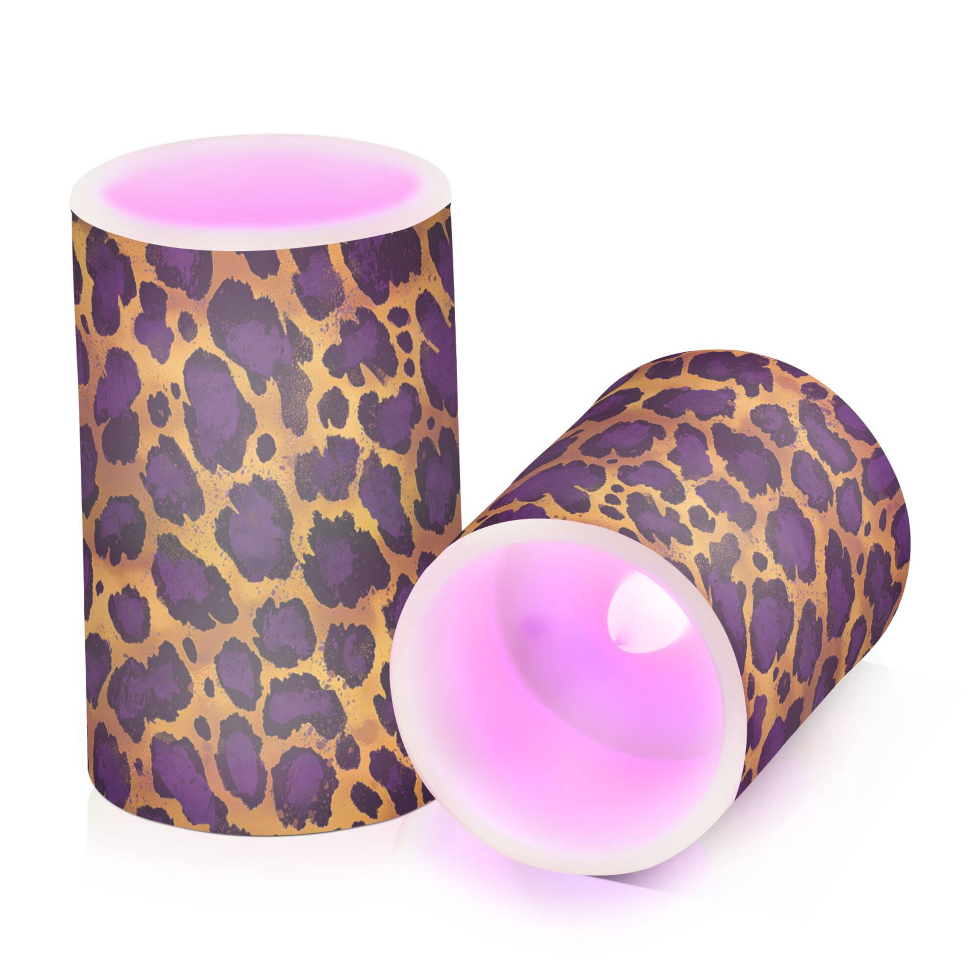 Yayeee Flameless Candles with Remote Flickering Battery Operated Multi Color Changing, Purple Leopard Print