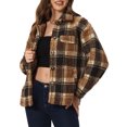 thumbnail image 4 of INSPIRE CHIC Faux Fleece Jackets for Women's Button Down Casual Warm Plaid Coat Outwear Brown XS, 4 of 4
