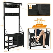 GIKPAL 5 in-1 Hall Tree, Entryway Bench with Coat Hooks Industrial Entryway Bench with 17 Hooks 2 Drawers and Top Shelf, for Hallway or Living Room, Black
