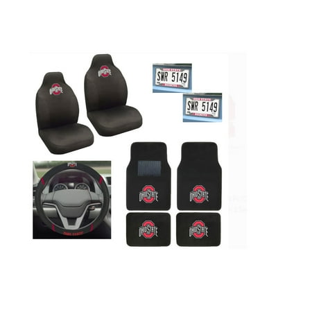 Ohio State University Buckeyes 4 Pc Carpet Floor Mats And 2 Chrome
