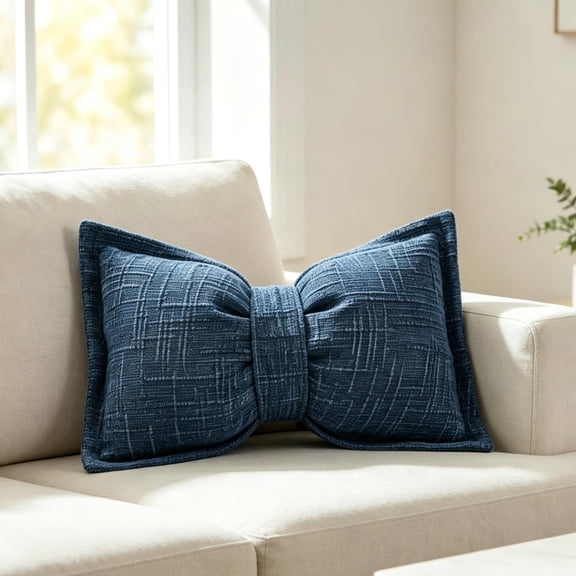 Soft Chenille Bow-Shaped Throw Pillow – Plush Bowknot Cushion with Cover and Insert for Sofa, Bed, Chair, and Living Room Decor