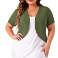 thumbnail image 3 of Lcziwo Women Plus Size Cardigan Sweater Short Sleeve Open Front Crop Shrugs Lightweight Elegant Summer Bolero for Dresses Army Green,XXXL, 3 of 9