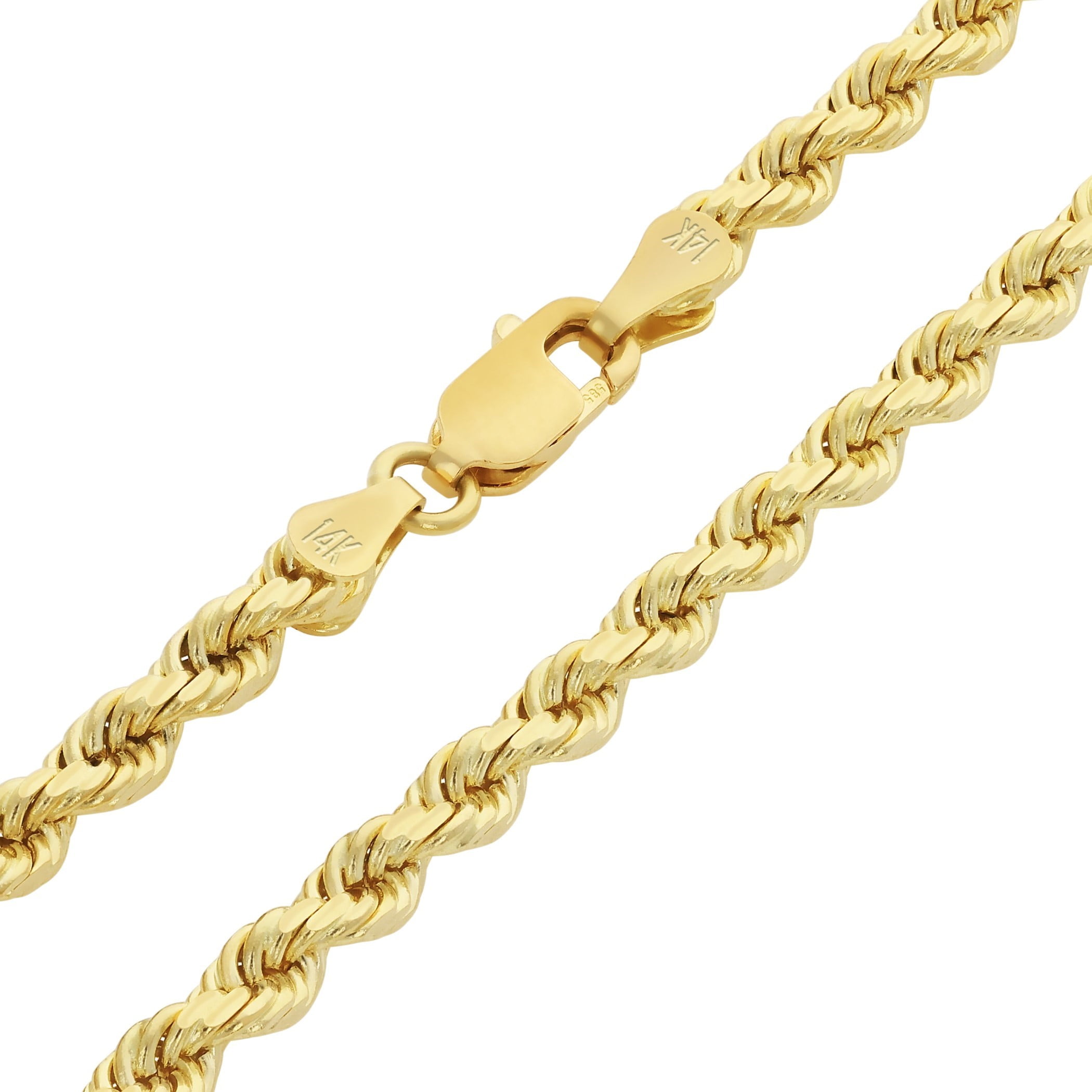 Nuragold 14k Yellow Gold 2.5mm Rope Chain Diamond Cut Bracelet or Anklet (7"-9") Italian Jewelry for Men & Women