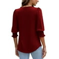 thumbnail image 4 of QUNYINEY Crew Neck Womens Shirts Puff 3/4 Sleeve Casual Solid Tops Loose Pullover Classic T-Shirt, 4 of 9