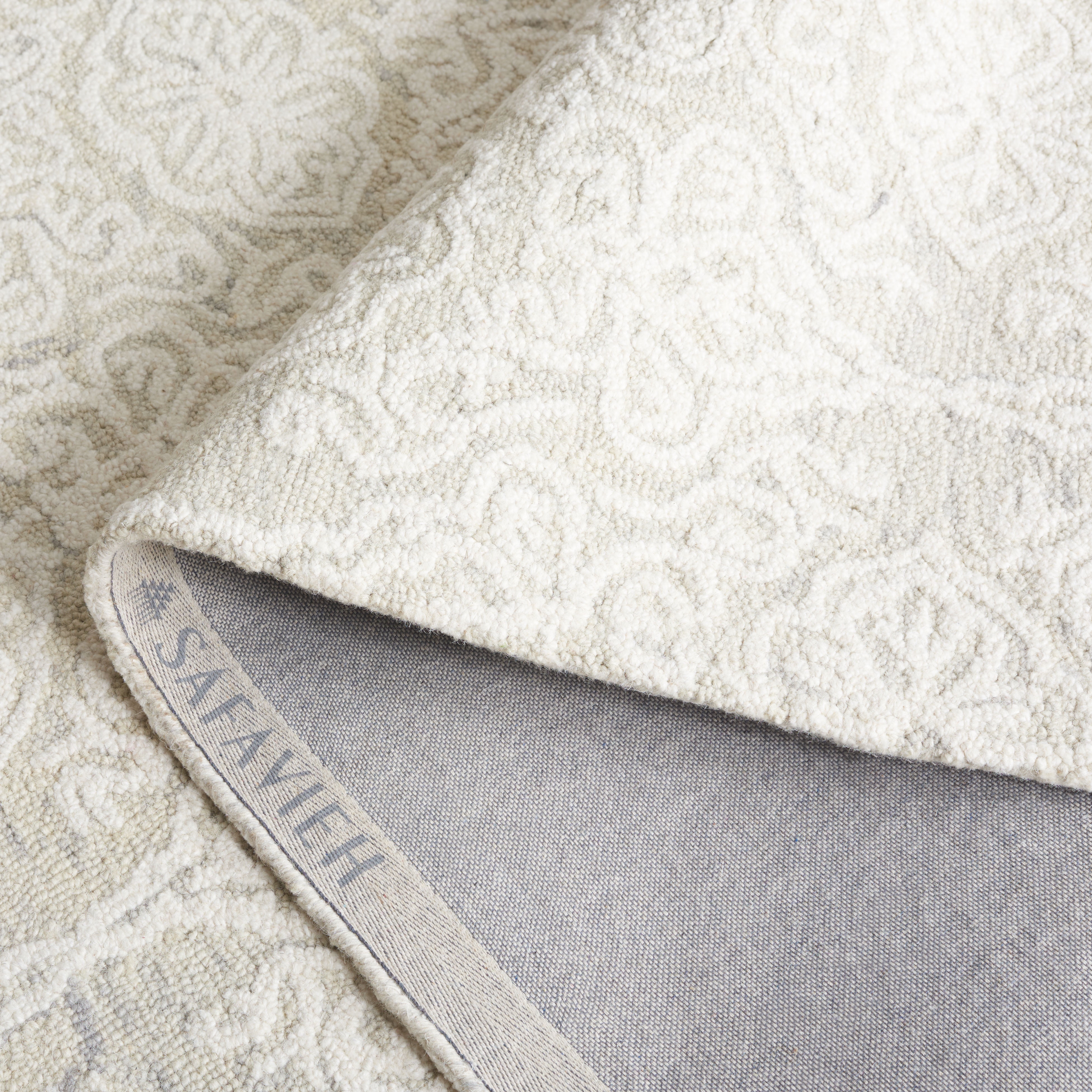 SAFAVIEH Blossom Asher Geometric Wool Runner Rug, Silver/Ivory, 2'3" x 16'