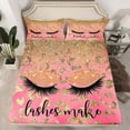 thumbnail image 2 of Homewish Girls Beauty Eyelashes Twin Sheet Sets, Glitter Waterdrop Twin Fitted Sheet, Gold Fashion Leopard Print Flat Sheet, Breathable Home Decor, 3-Piece, 2 of 7