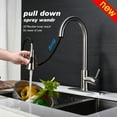 thumbnail image 1 of Robinet de Cuisine avec Pulvérisateur Rétractable Tête de Pulvérisation Trou Unique 3 Trous avec Plaque Noir Mat/or/nickel Brossé Inox, 1 of 10
