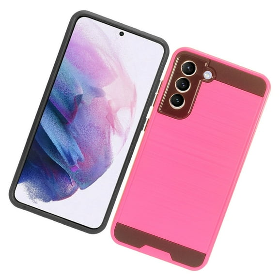 Case for Samsung Galaxy S21 FE Brushed Texture Hybrid Shockproof Dual Layer Hard PC & TPU Armor Rugged Protective Cover for Galaxy 21 Fan Edition by Xcell - Pink