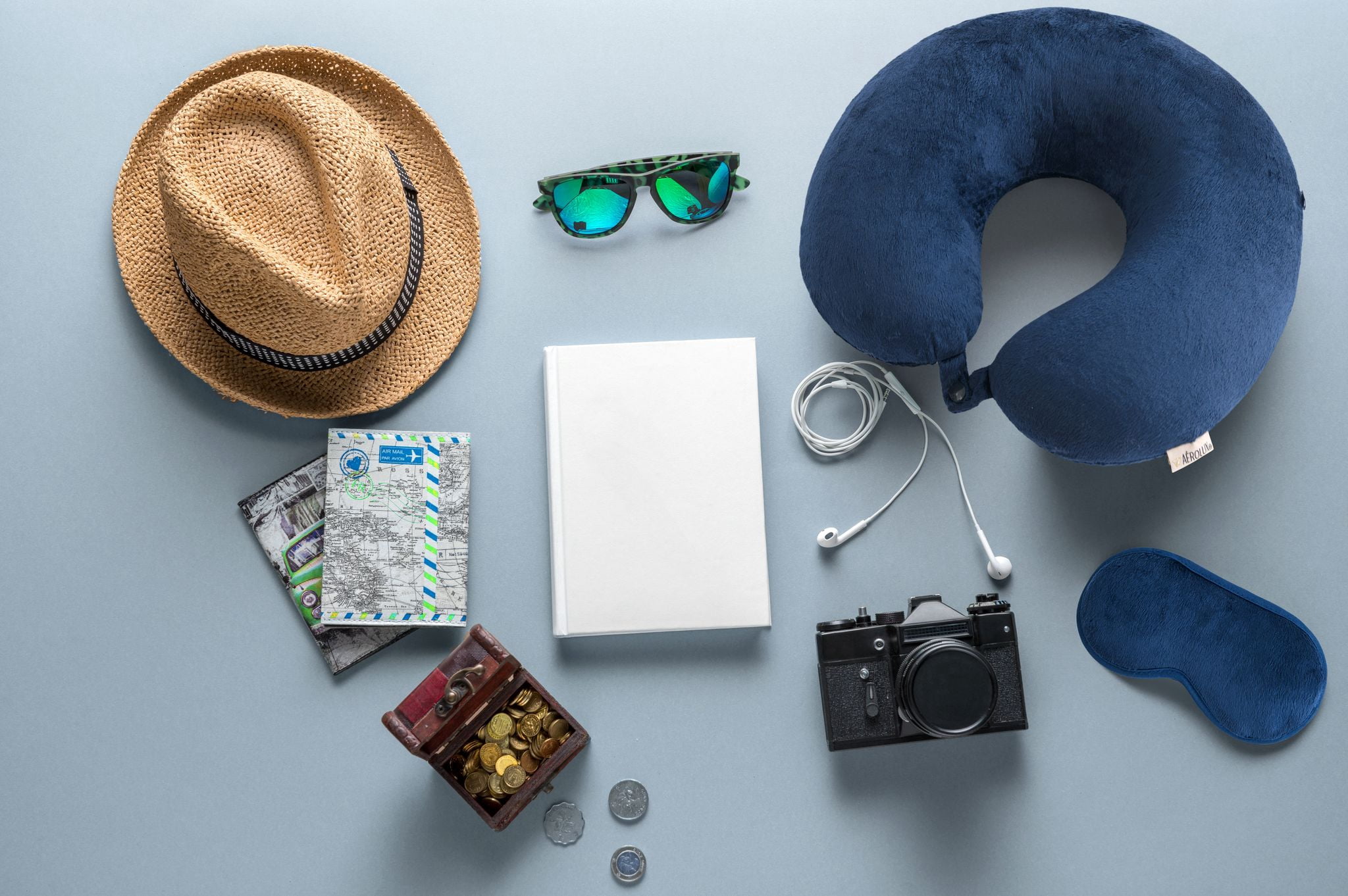 Aero Lux® Bon Voyage 2-Piece Travel Set - Memory Foam Travel Neck Pillow and Eye Mask, Navy Blue