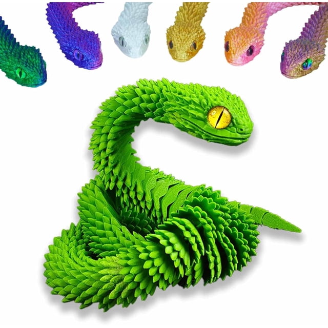 3D Printed Snake Toys 3D Printed Animals Snake Pet Movable Joint Fidget Toys, 3D Printed Animals Toy Adults Fidget Toys,3D Printed Fidget Toys for Home Office Decor (24.4‘ Green)