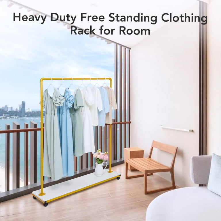 6-Arm Clothing Display Rack With Wheels | Adjustable Heavy Duty Garment Rack Gold