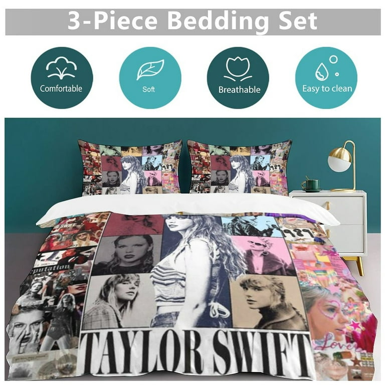 Taylor Swift 3 Pieces Bedding Sets Soft Comforter Sets Decor Bedroom Gifts with 1 Duvet Cover 2 Pillowcases, Size: 102 x 90