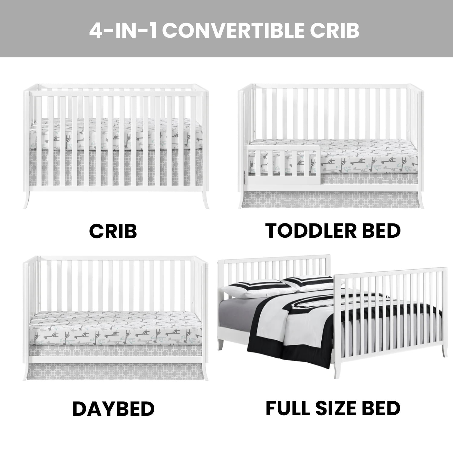 Oxford Baby Arlie 4 in 1 Convertible Island Crib White