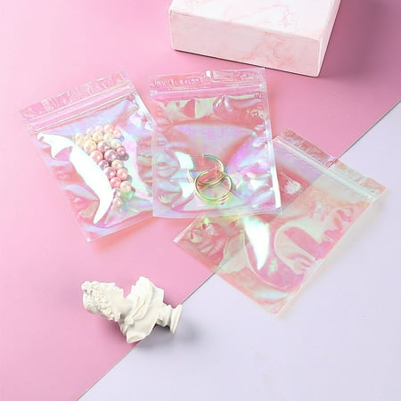 Iridescent Rectangle Plastic Zip Lock Gift Bags Self Sealing Reclosable Package Pouches for Pen Keychain Watch Storage Clear 15x10.5cm Unilateral Thickness: 3.1 Mil(0.08mm)