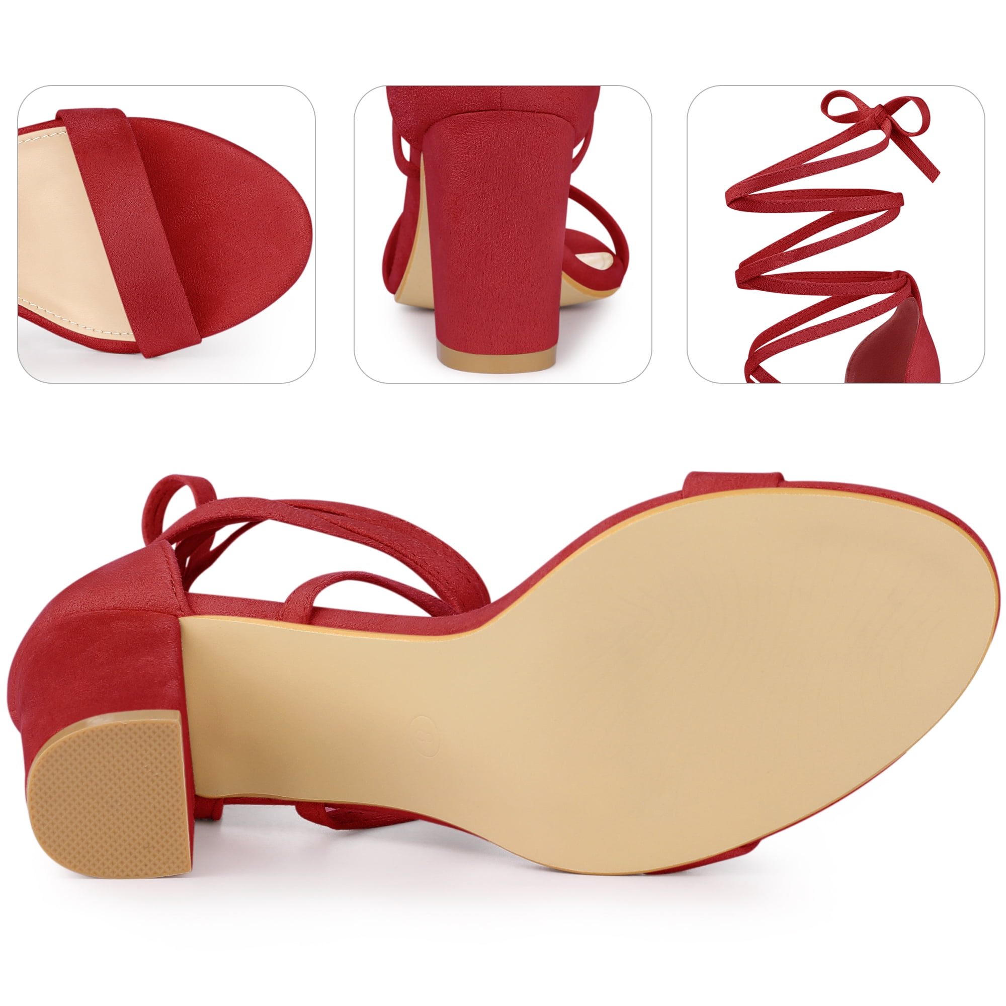 DARING DIVA Women's Open Toe Lace Up Tie up Chunky Heels Sandals Red 7
